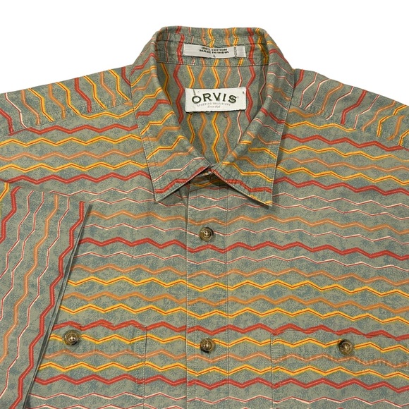 Vintage Orvis Gray/Green Orange Short Sleeve Shirt L‎ - Picture 2 of 10